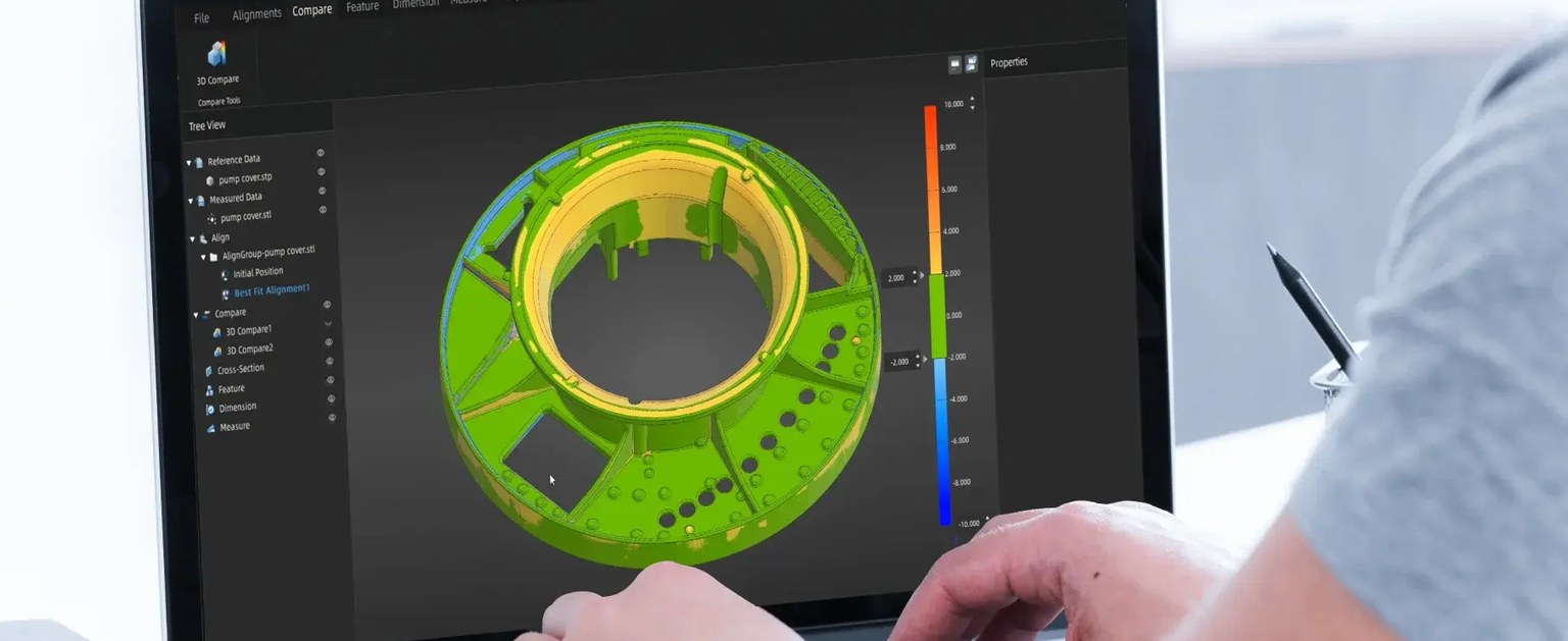 Analisis inspeksi 3D dengan colormap penyimpangan